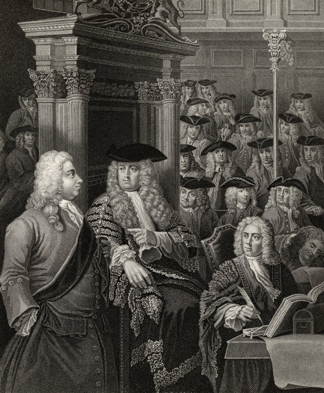 Underhuset i Sir Robert Walpoles administration, graverad av R. Page, från 