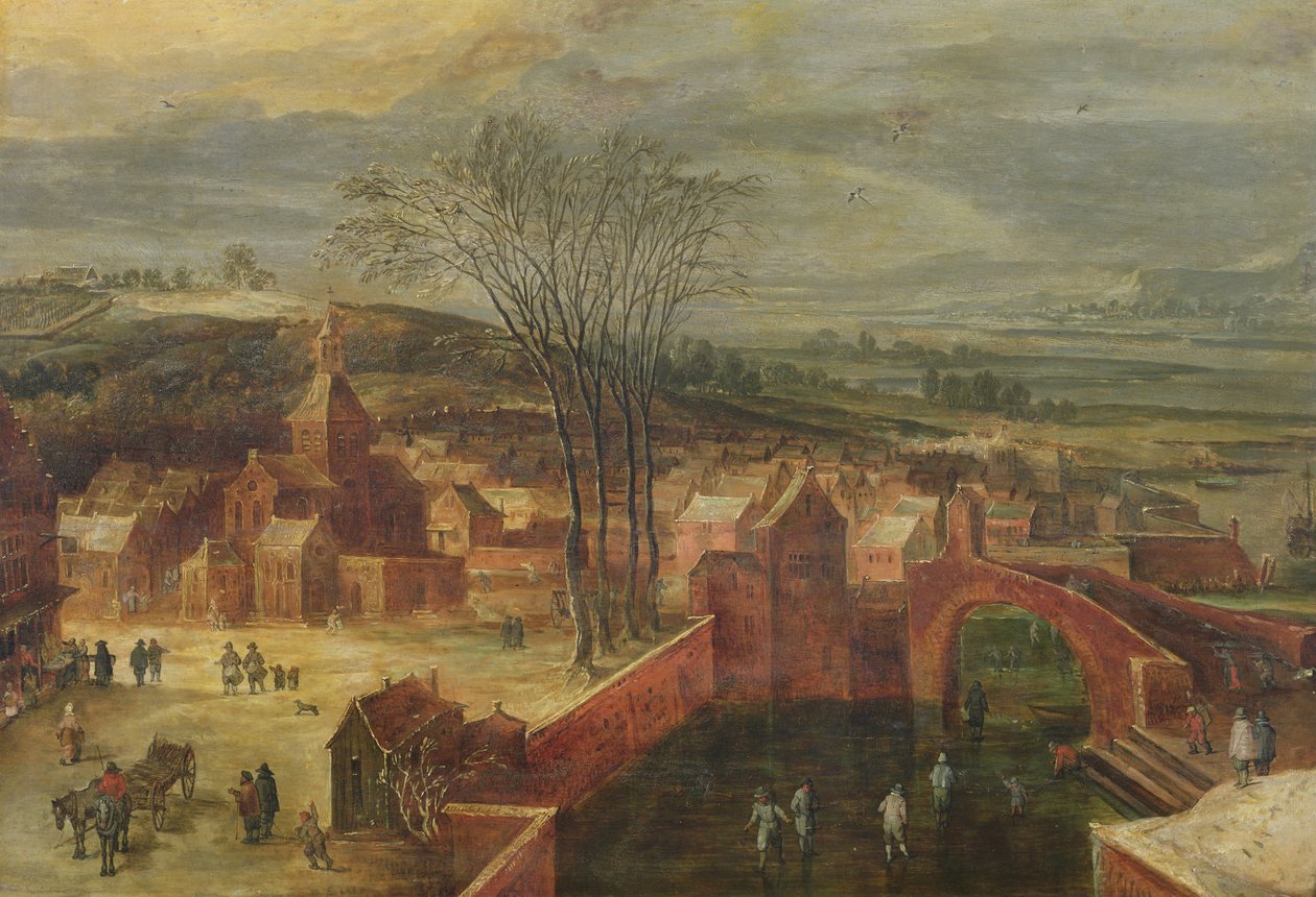 Landskap med skridskoåkare av J. and Momper, J. de Brueghel