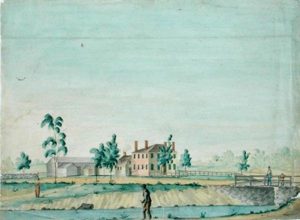 William Rogers House, Billerica, Massachusetts, ca 1820 (akvarell och bläck på papper) av Jabez Ward Barton
