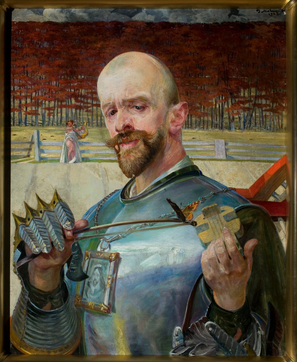 Självporträtt i rustning med en liten fiol av Jacek Malczewski
