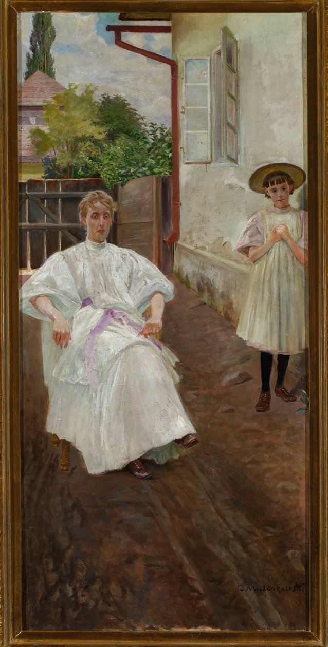 Framför huset – konstnärens fru och dotter av Jacek Malczewski