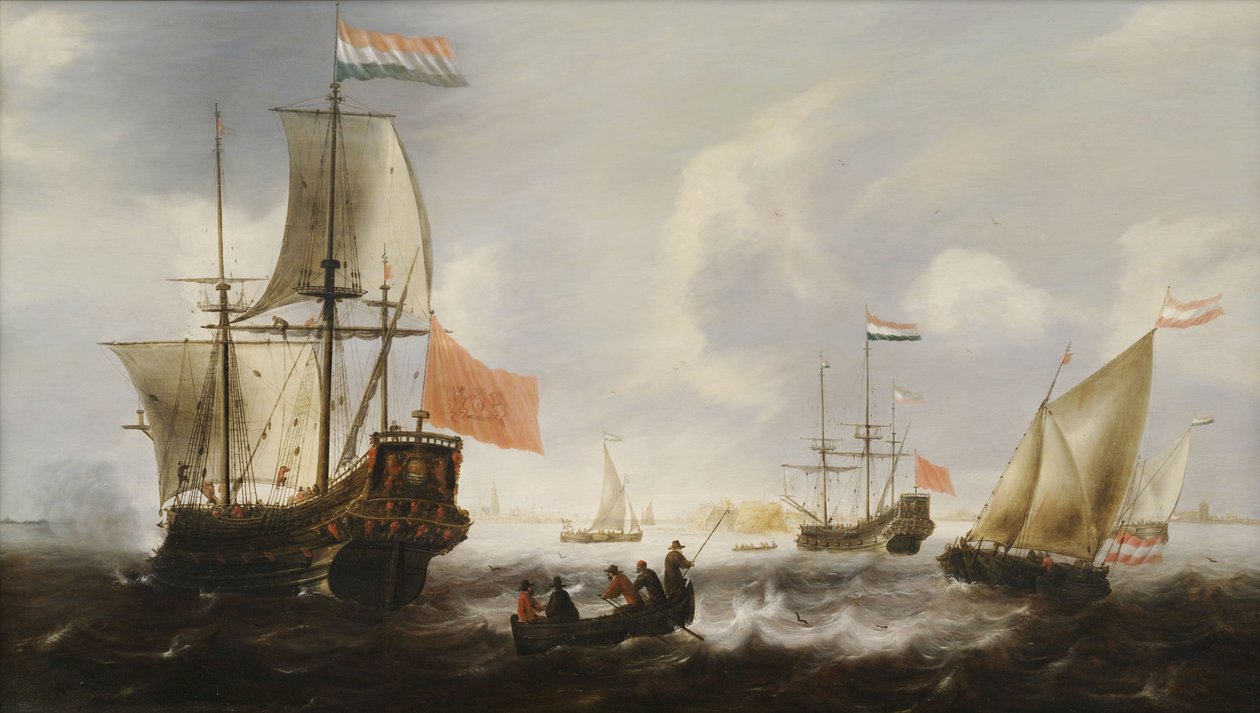 Holländska fregat och båtar på Vlissingen kust av Jacob Adriaensz Bellevois