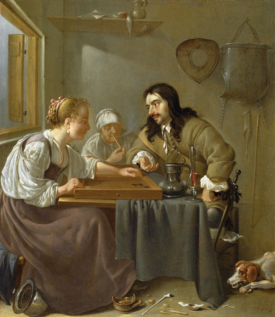 Ett par som spelar backgammon (panel) av Jacob Duck