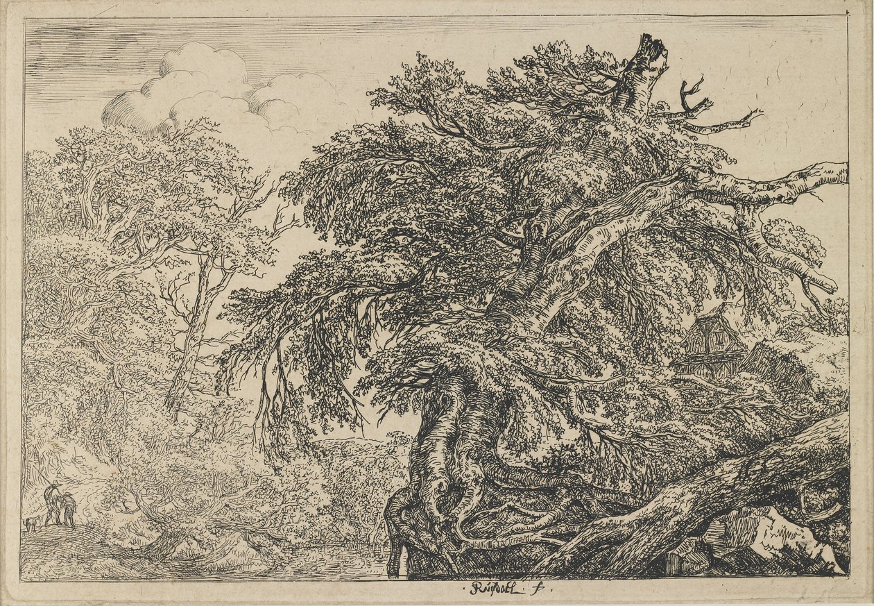 Den stora boken med två män och en hund, ca 1650-1655 av Jacob van Ruisdael
