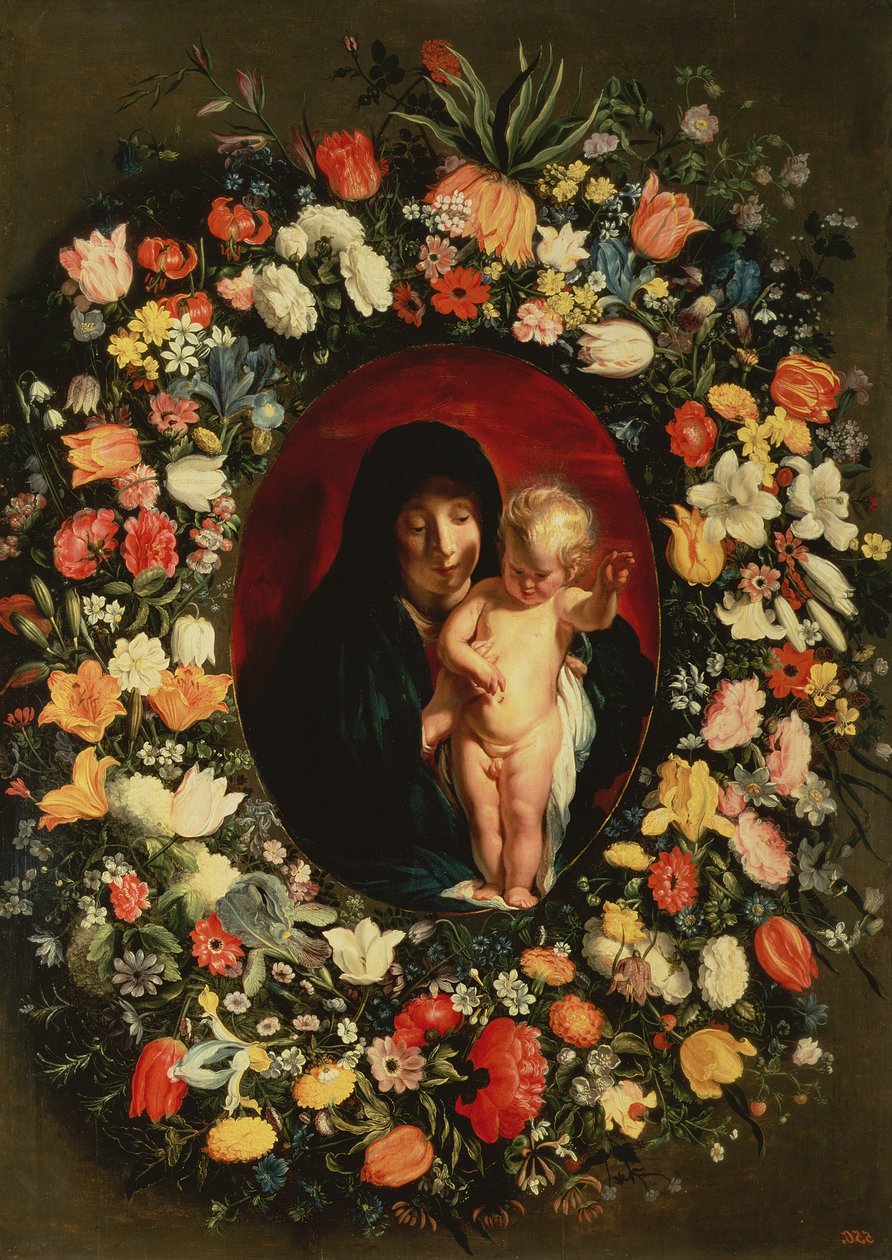 Madonna och barn klädda med blommor, ca 1618 av Jacob Jordaens