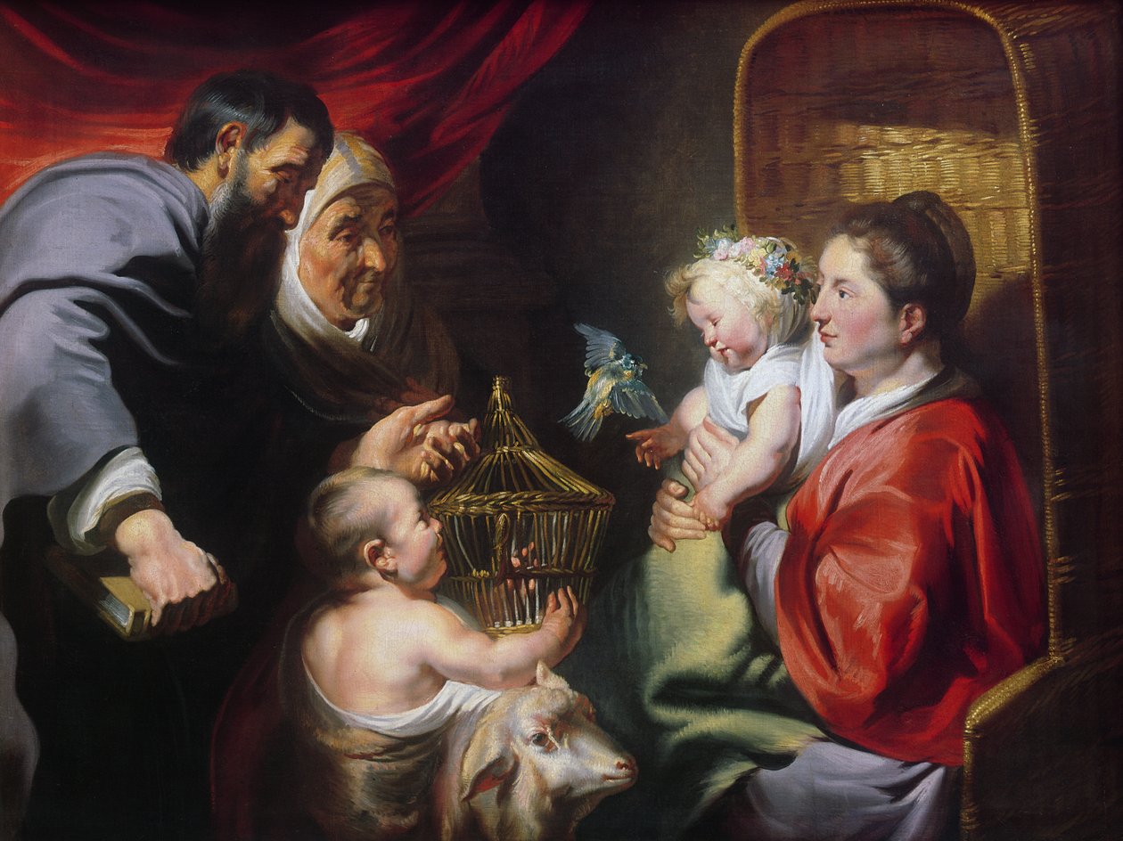 Jungfrun och barnet med SS Zacharias, Elizabeth och Johannes Döparen, c.1620 av Jacob Jordaens