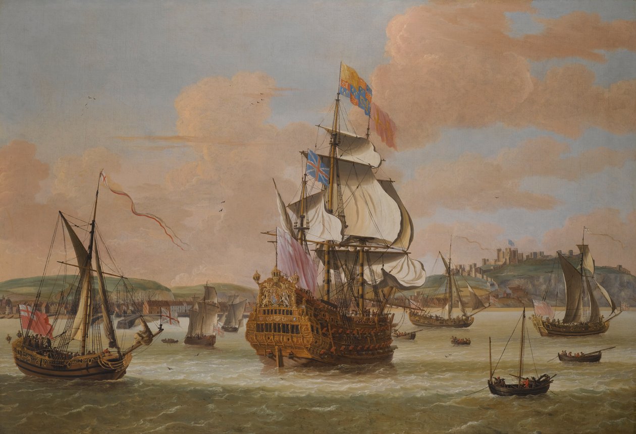 Charles II and James, Duke of York, on board H.M.S. Triumph, with three Royal Yachts of Dover av Jacob Knijff