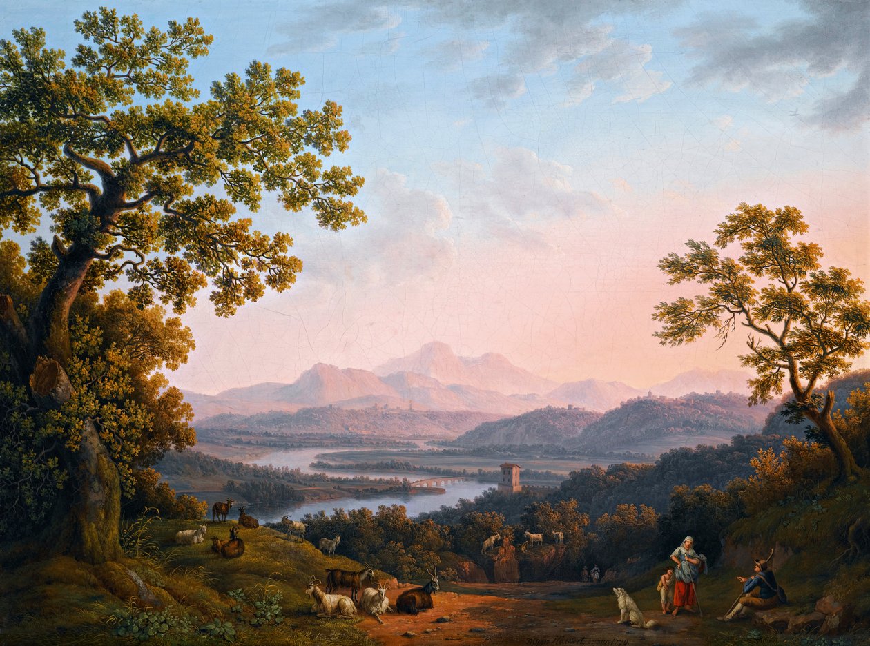 Utsikt över Tiberdalen med Sabinbergen av Jacob Philipp Hackert