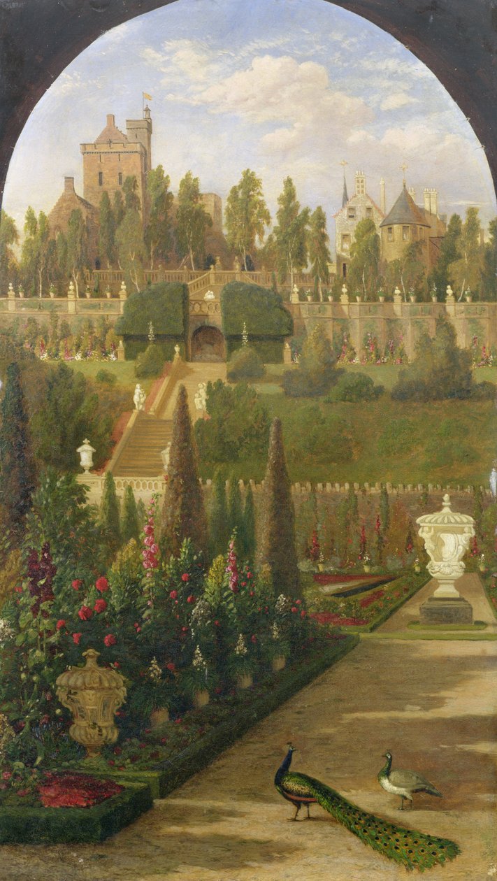 Drummond Castle, Perthshire, sett från trädgården, 1847 av Jacob Thompson