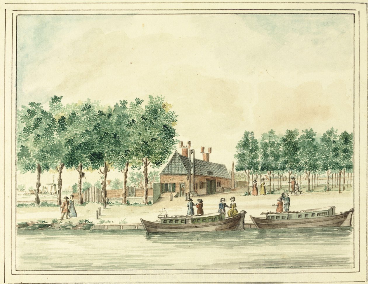 De Rijn en Schiekade in Leiden getekend door Jacob Timmermans. av Jacob Timmermans