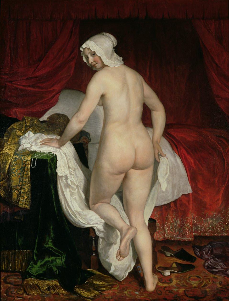Ung kvinna som går och lägger sig, ca 1650 av Jacob or Jacques van Loo