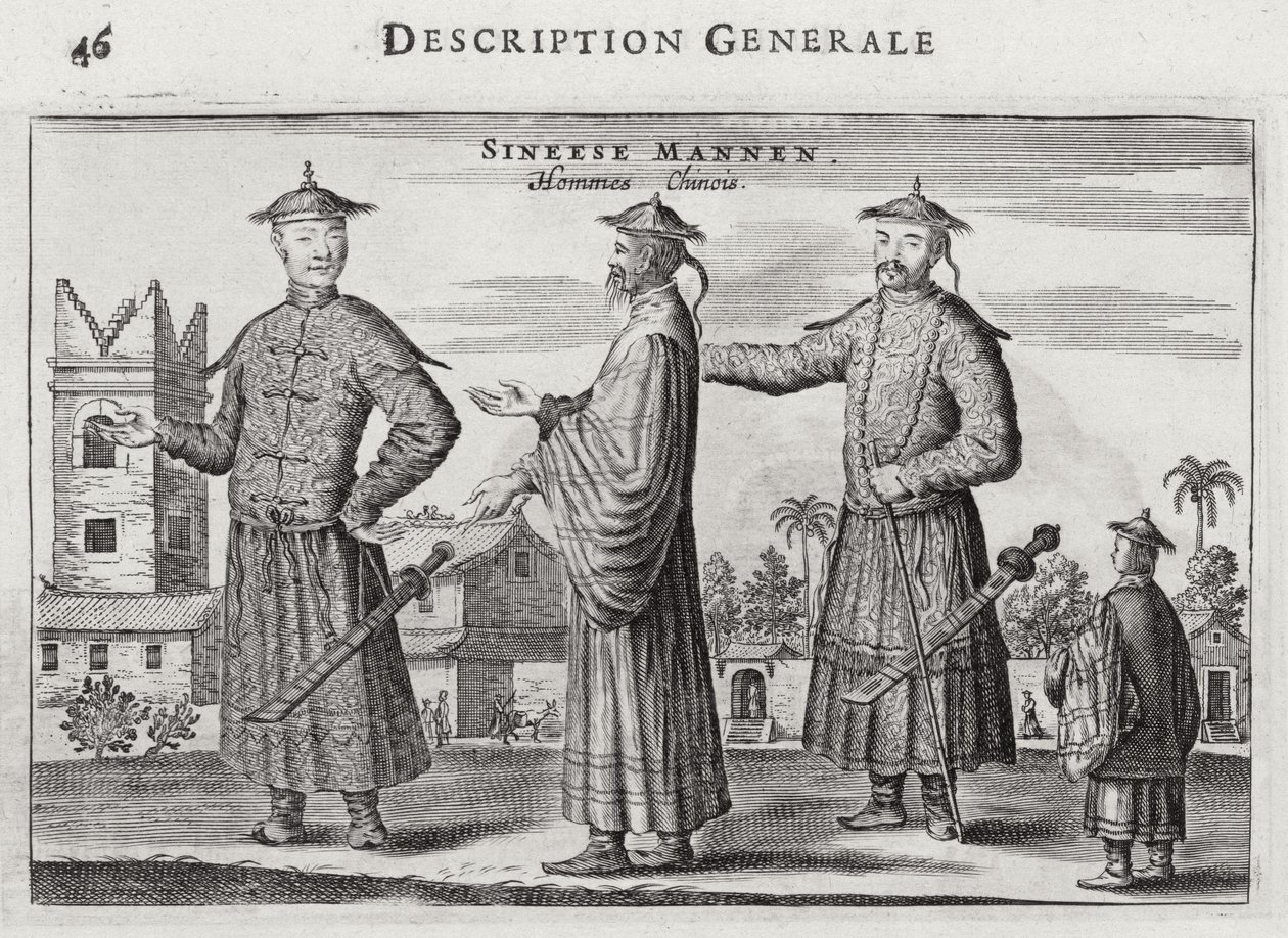 Kinesiska män, en allmän beskrivning från en redogörelse för en holländsk ambassad i Kina, 1665 av Jacob van Meurs