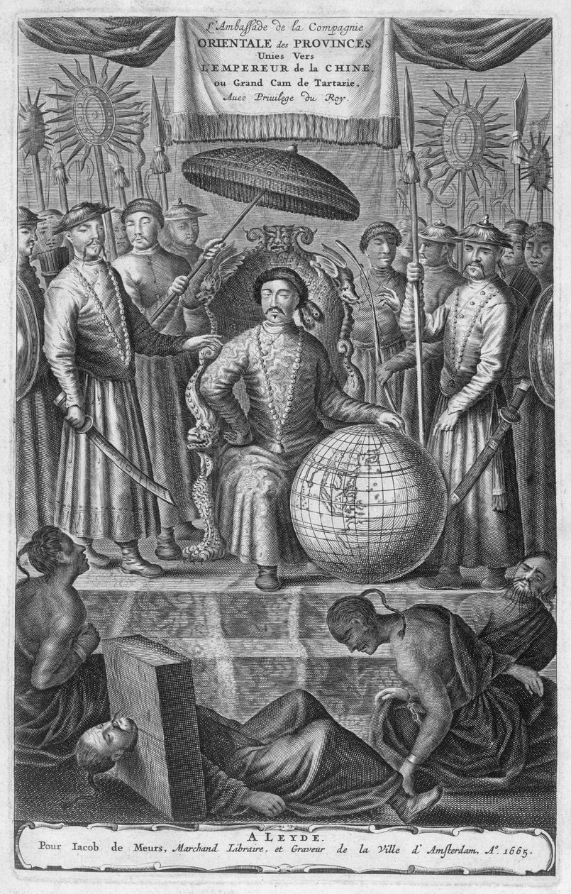 Kejsaren av Kina, framsida till en redogörelse för en holländsk ambassad i Kina, 1665 av Jacob van Meurs