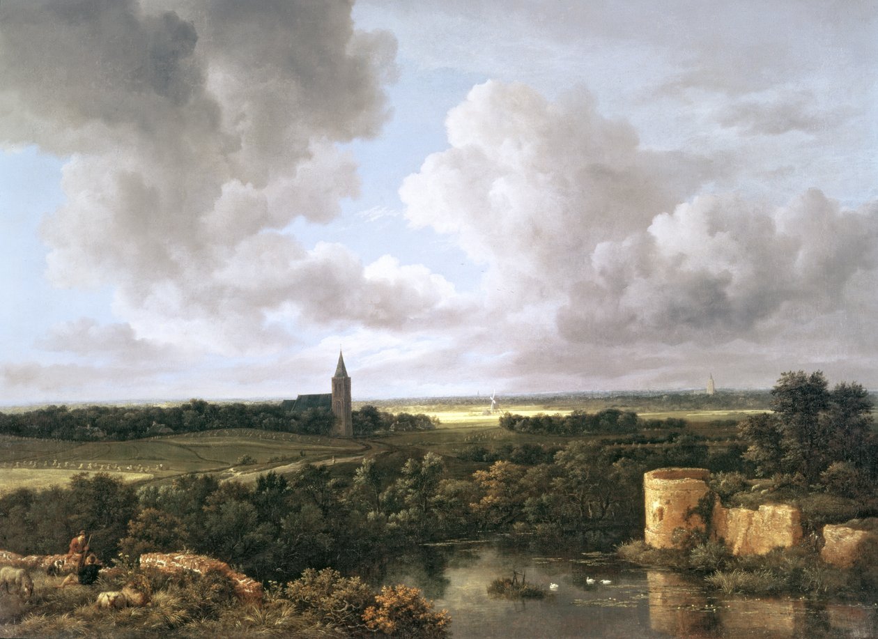 Landskap med ruinerat slott och kyrka, ca 1665-70 av Jacob van Ruisdael