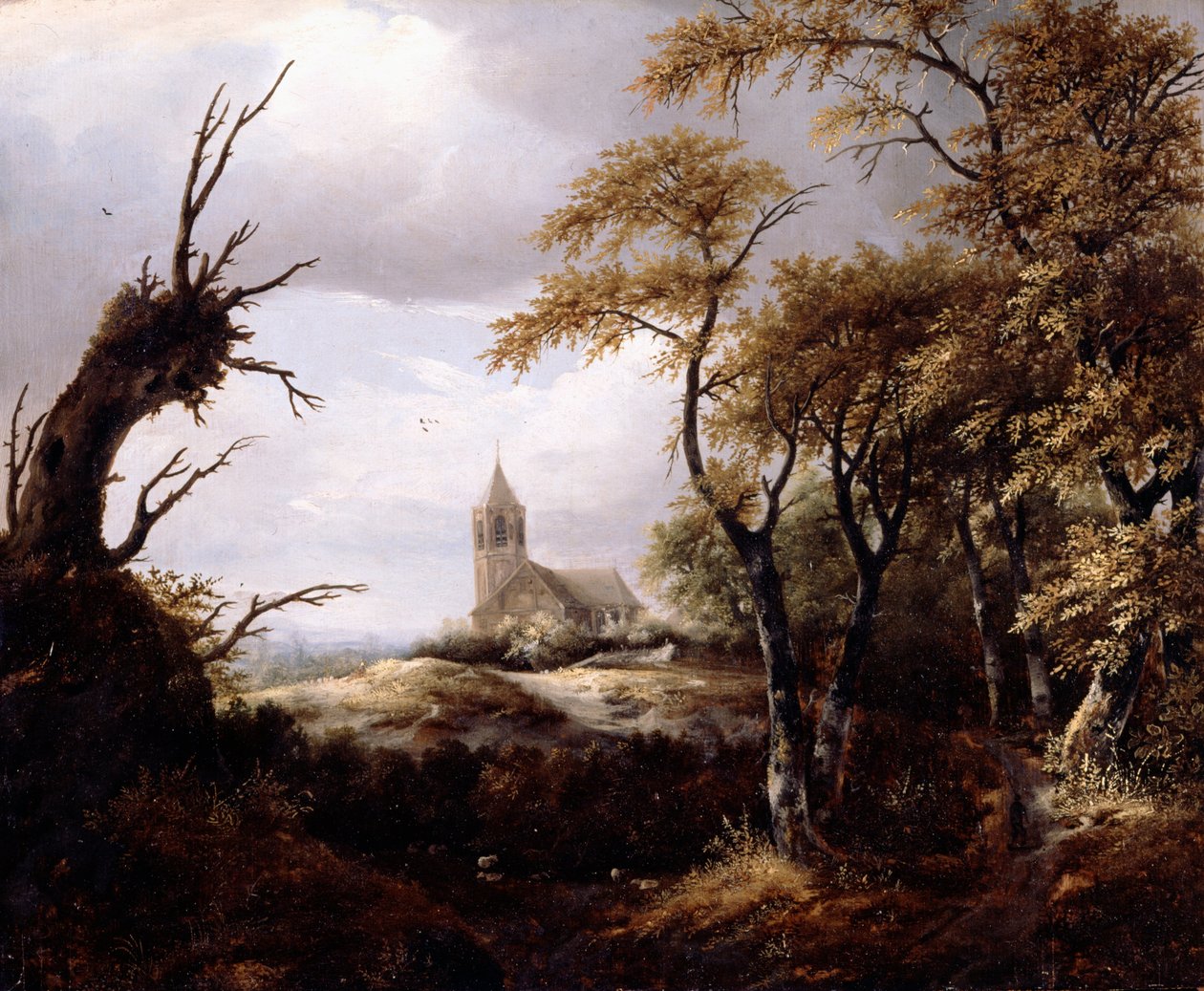 Landskap med en kyrka av Jacob van Ruisdael