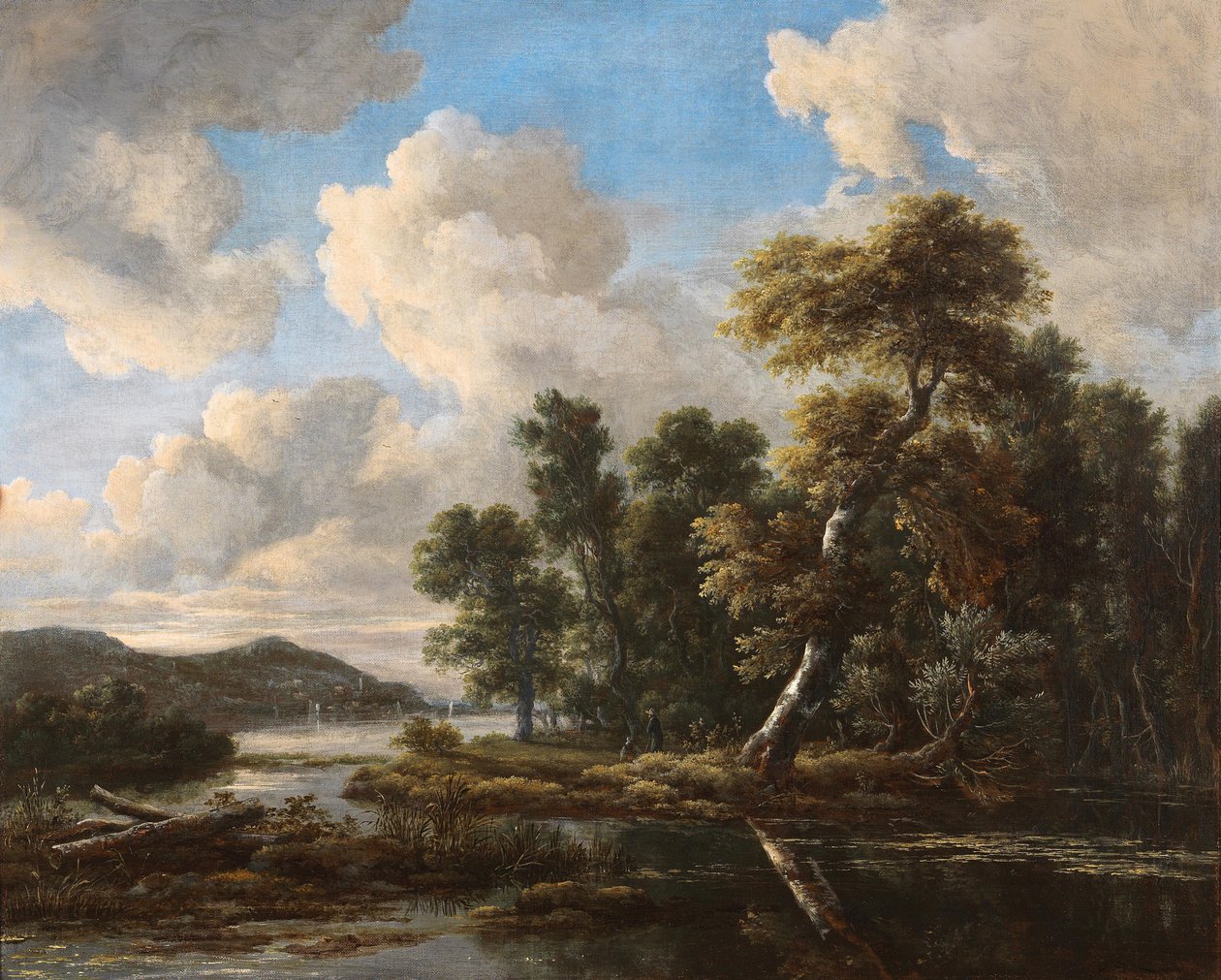 Flodlandskap med trädbevuxna stränder av Jacob van Ruisdael