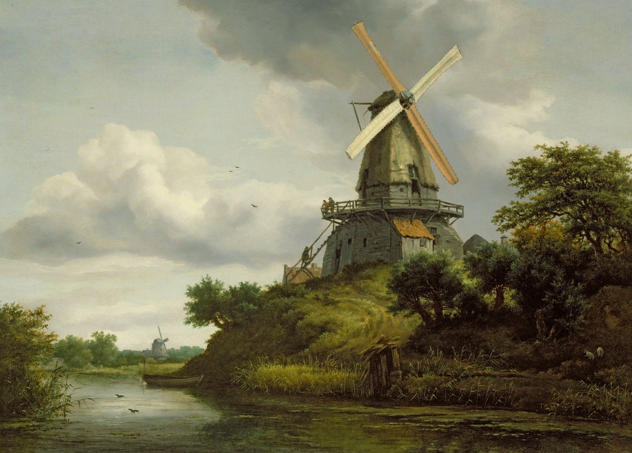 Väderkvarn vid en flod av Jacob van Ruisdael