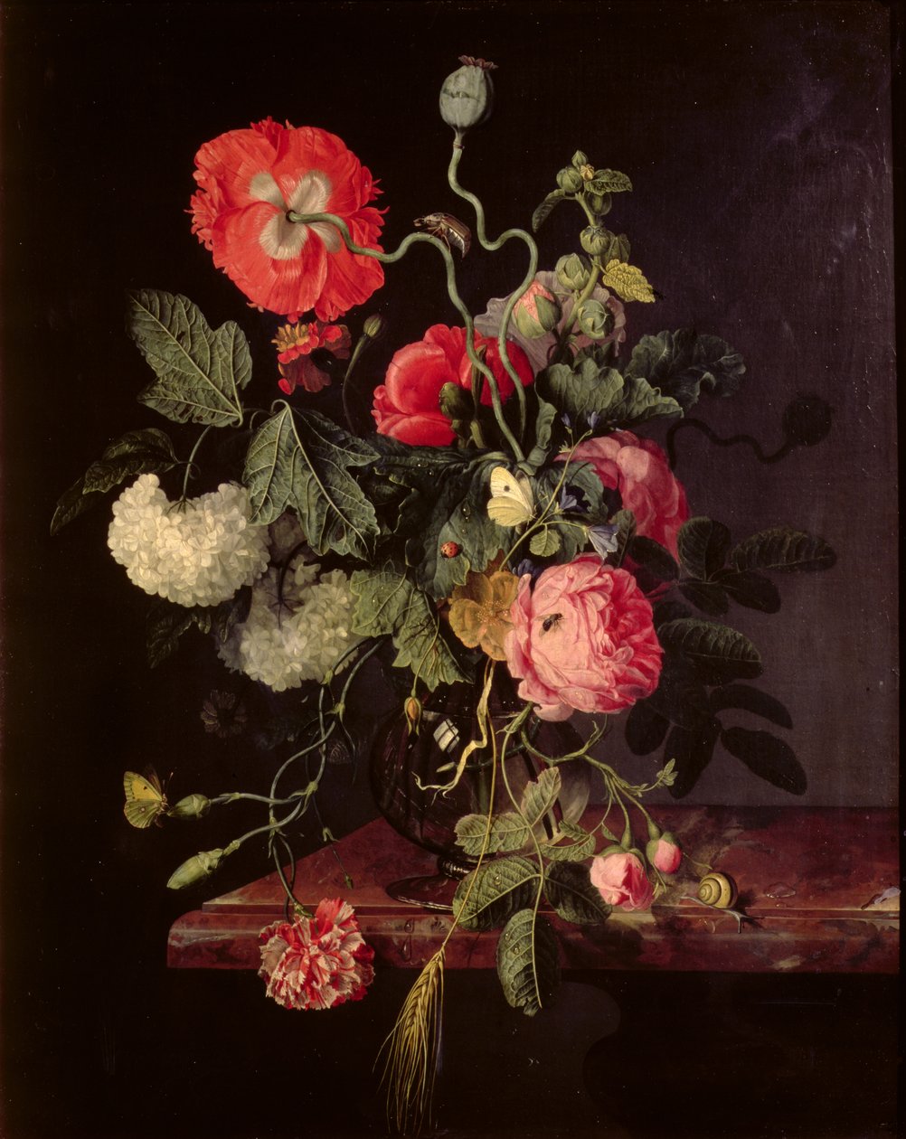 Blommor i en glasvas, 1667 av Jacob van Walscapelle