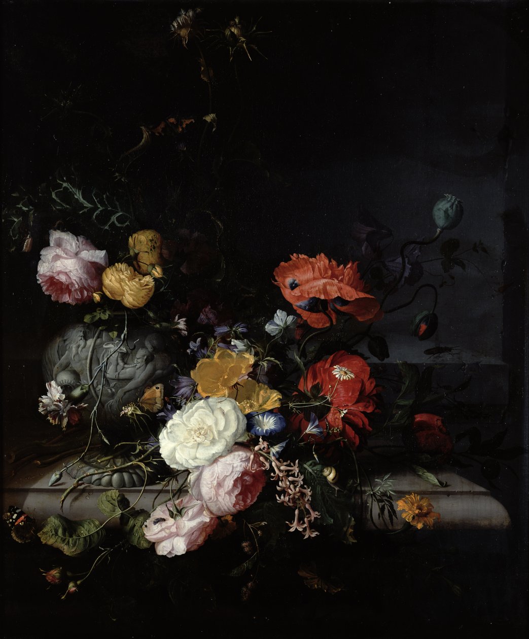 Stilleben med blommor och insekter av Jacob van Walscapelle
