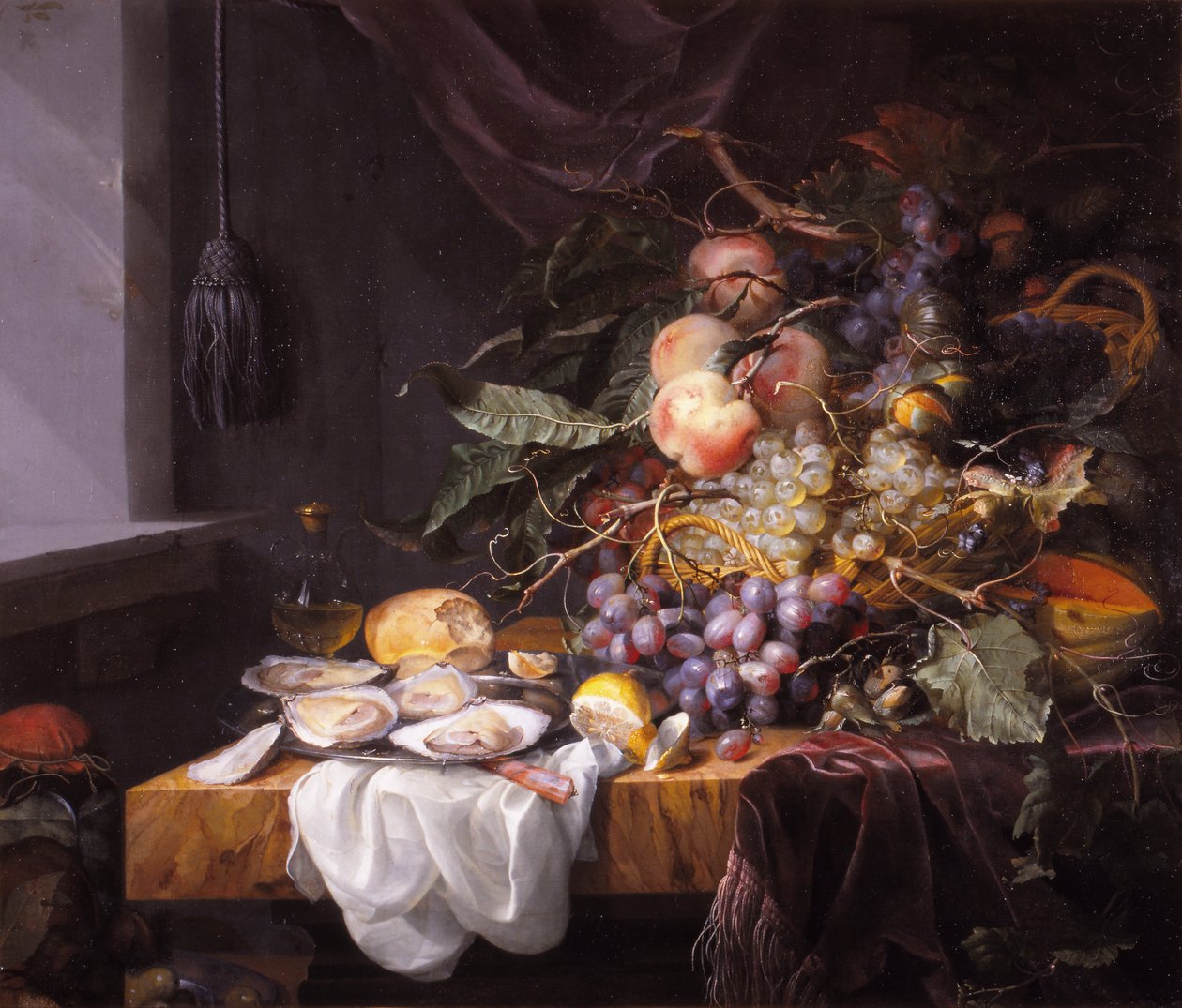 Still Life with fruit and oysters av Jacob van Walscapelle