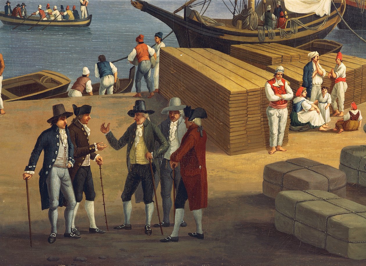 Detalj från utsikten över Messinas hamn från Palazzo del Senato av Jacob Philippe Hackert