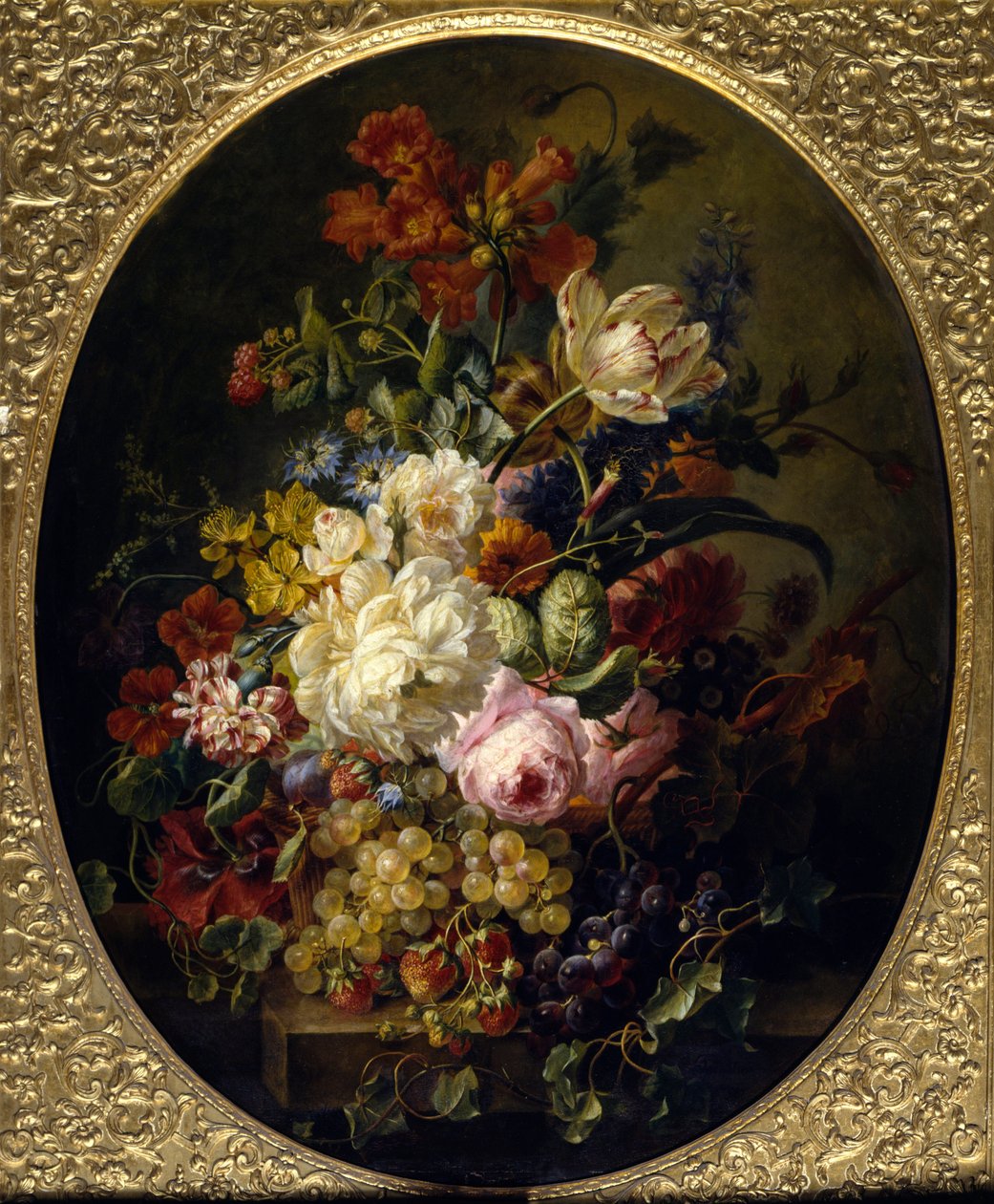 Blommor och frukter. Målning av Moise Jacobber (1786-1863) Ec. Hol. av Jacob Ber
