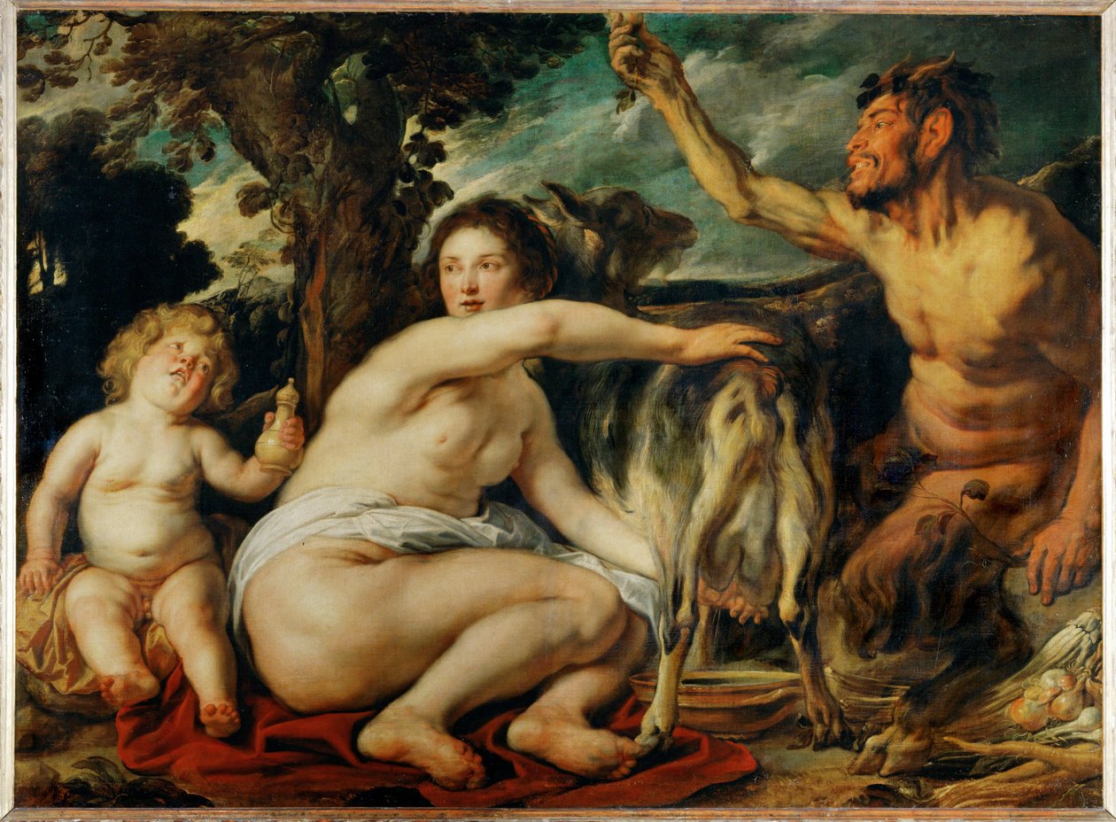 Jupiter enfant nourri par la chevre Amalthee - Jupiterbarnet som ammades av geten Amalthea ... av Jacob (studio of) Jordaens