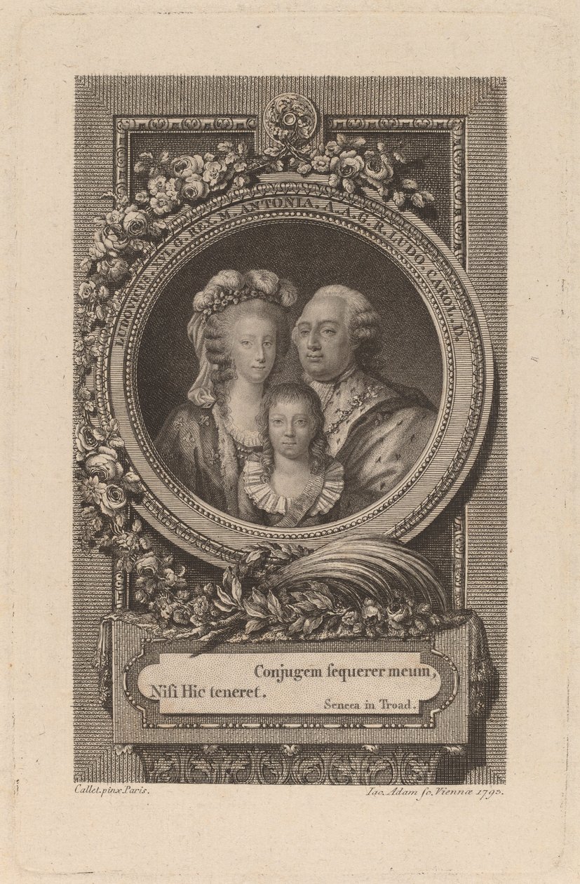 Louis XVI, Marie-Antoinette och Louis-Charles av Jacob Adam after Antoine François Callet