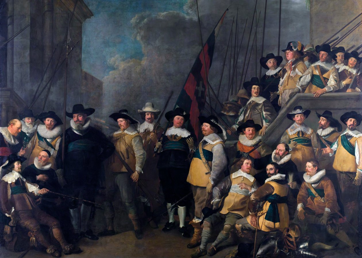 Officerare och manskap i kompaniet med kapten Cornelis de Graeff och löjtnant Hendrick Lauwrensz av Jacob Adriaensz Backer