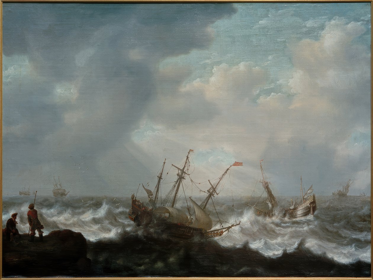 Trebefälhavare och andra fartyg på stormiga hav av Jacob Adriaensz Bellevois