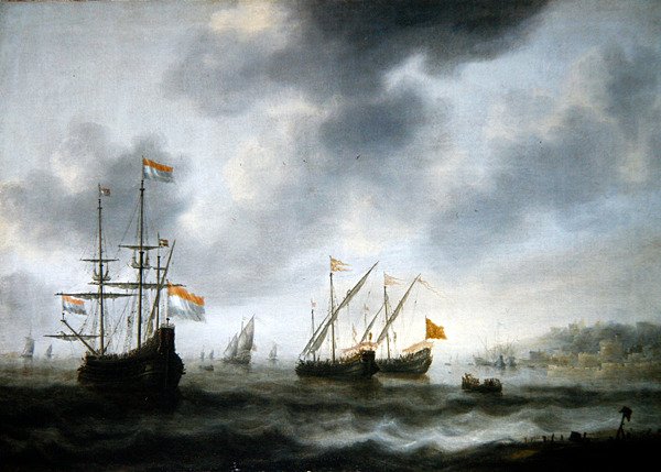 Det holländska flaggskeppet De Roode Leeuw och två engelska fartyg (olja på duk) av Jacob Adriaensz. Bellevois