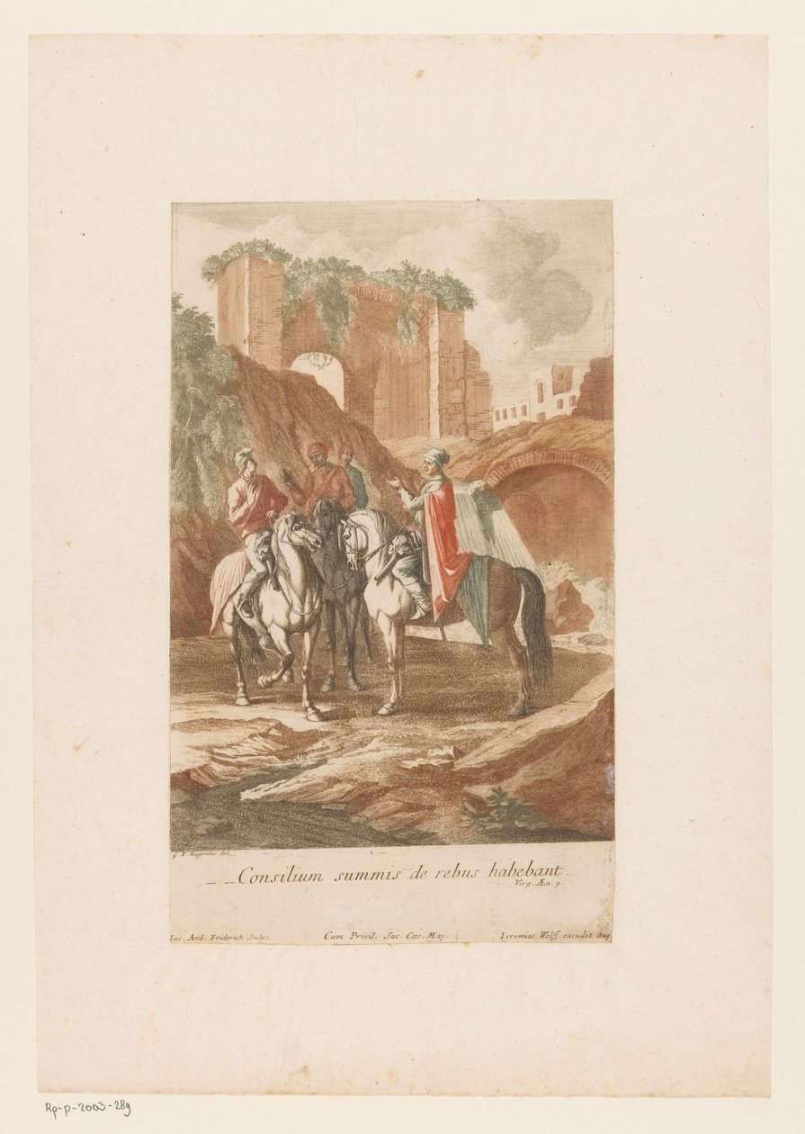 Nattlig konsultation av kaptener Consilium summis de rebus habebant (titel på objekt) av Jacob Andreas Fridrich (I)