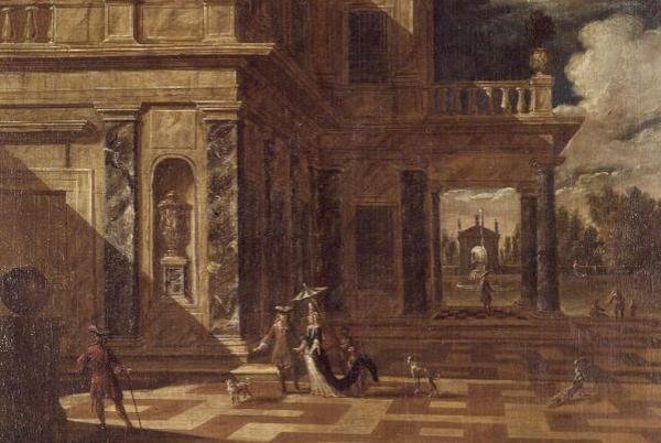 Arkitektoniska capricci med eleganta figurer av Jacob Balthasar Peeters