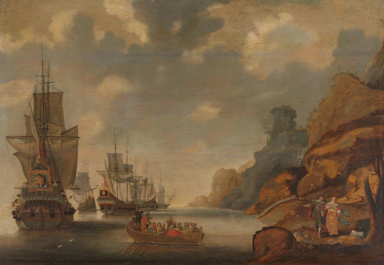 En fransk skvadron nära en klippiga kust av Jacob Bellevois