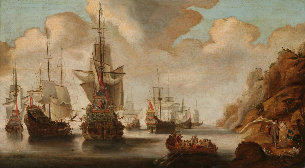 En fransk skvadron nära en klippiga kust av Jacob Bellevois