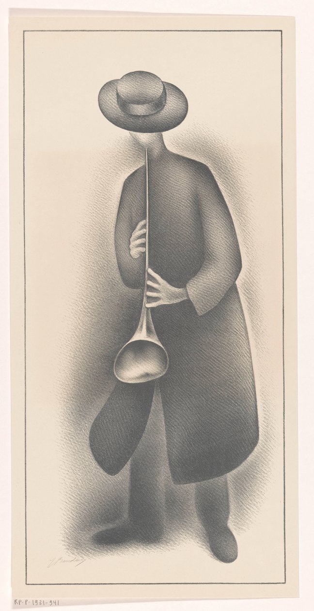 Gatumusiker med blåsinstrument av Jacob Bendien (signed by artist)