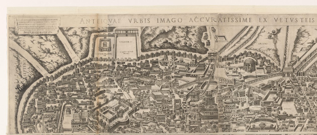 Plattegrond van Rome ten tijde van keizer Augustus (bovenste blad) (titel på objekt) Bilder från antikens Rom från spår av förstörda byggnader (titel på objekt) av Jacob Bos