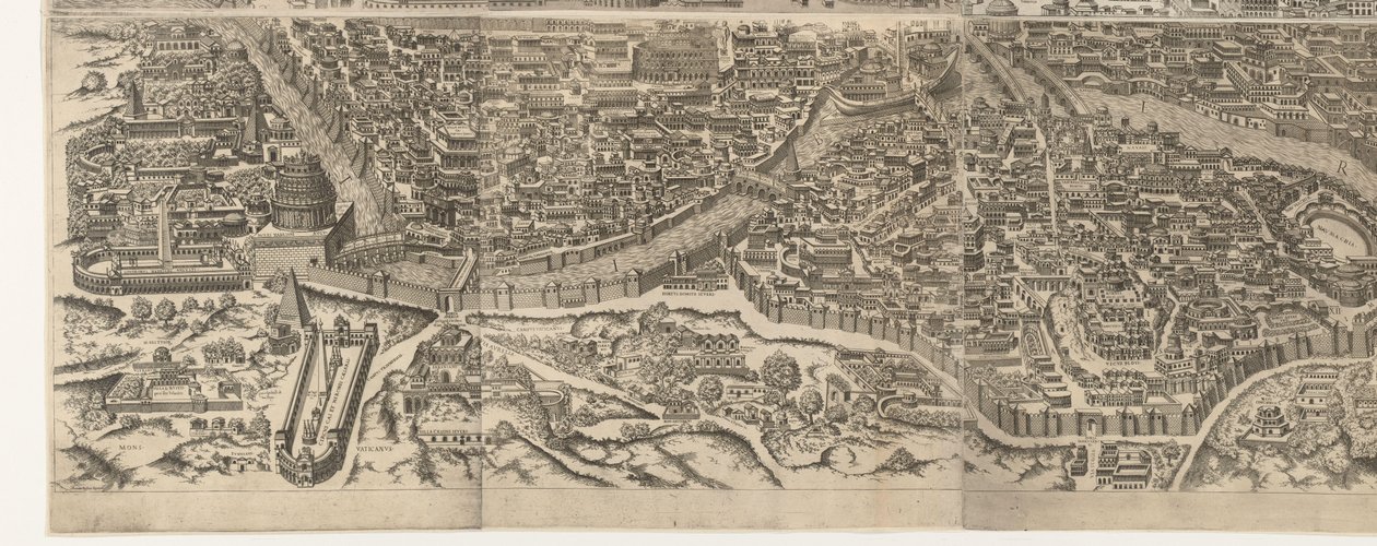 Plattegrond van Rome ten tijde van keizer Augustus (underste blad) En mycket exakt bild av den antika staden bildad från antika monument Bildningar av det antika Rom från spår av förstörda byggnader (...) av Jacob Bos