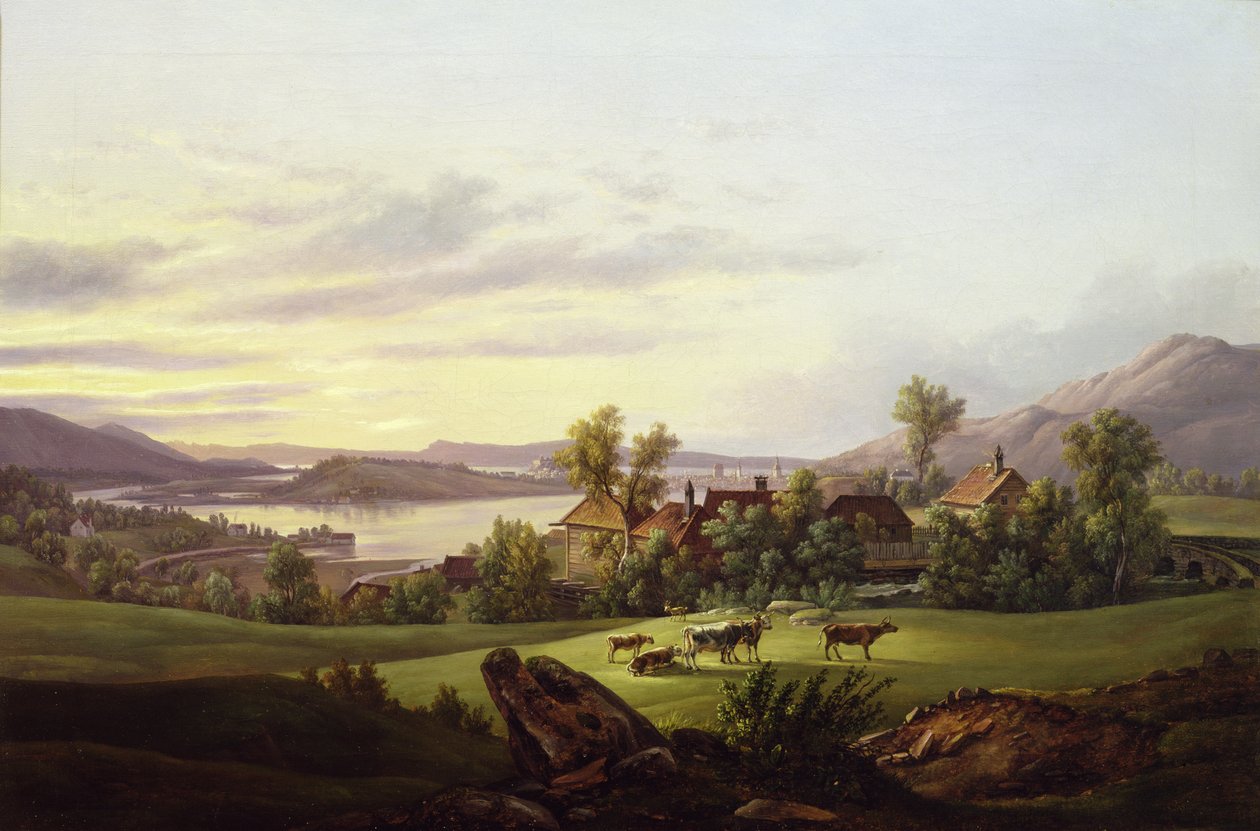 Utsikt över Bergen från Haukeland (olja på duk) av Jacob Calmeyer