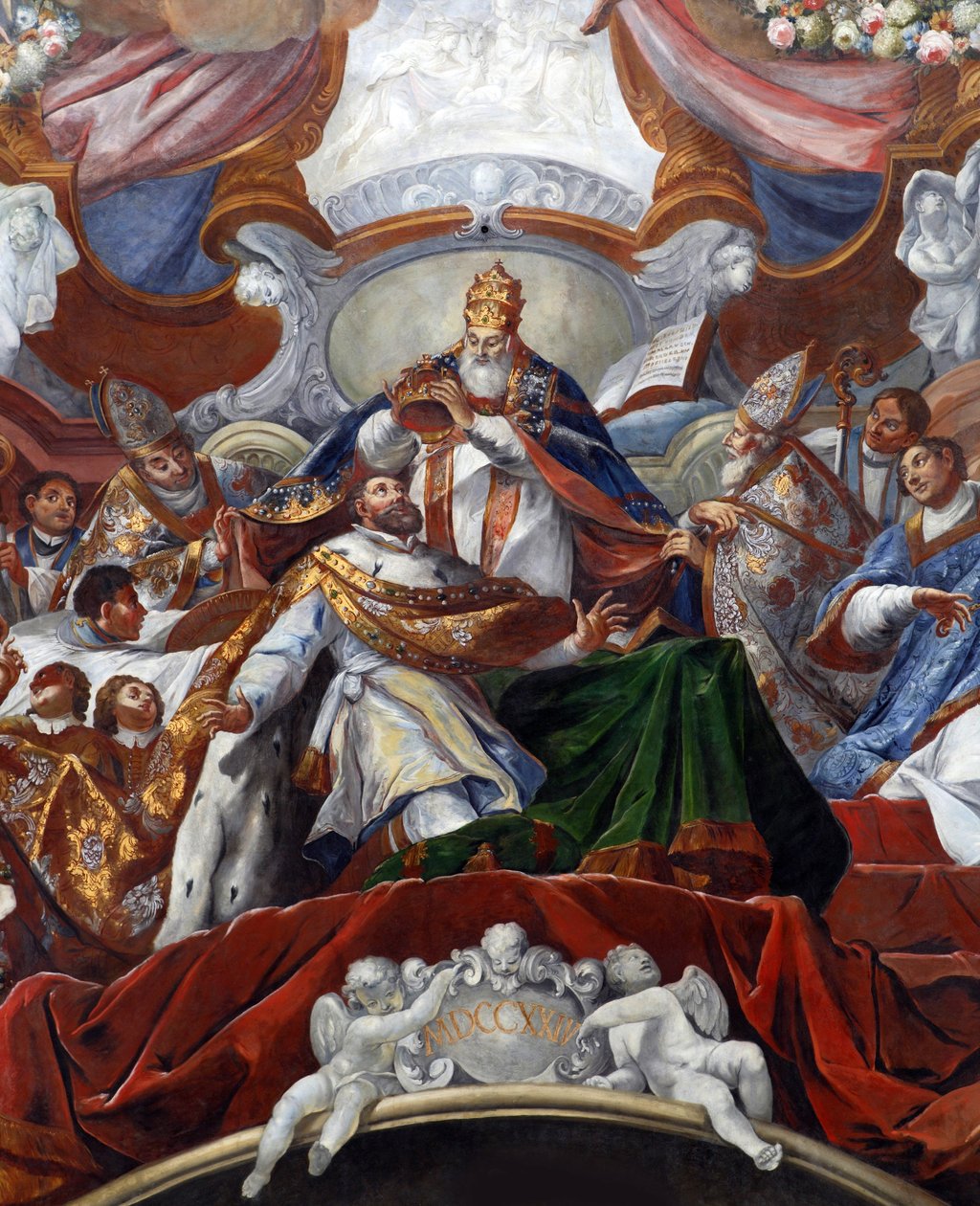 Sacre (Couronnement) de Charlemagne (742 - 814) en 800 par le Pape Leon III - Den kejserliga kröningen av Karl den store av påven Leo III år 800 par Stauder, Jacob Carl (1694-1756) av Jacob Carl Stauder