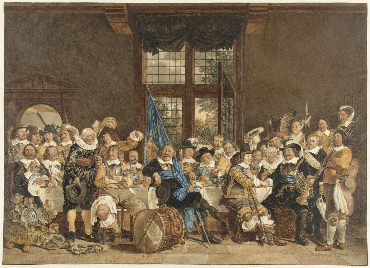 Milismåltiden i Voetboogdoelen i Amsterdam för att fira ingåendet av freden i Munster, 18 juni 1648 av Jacob  Cats