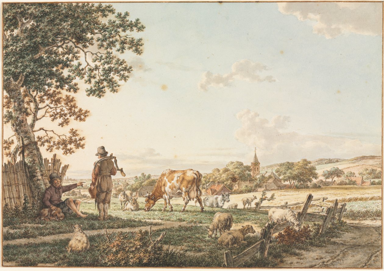 Pastoralt landskap med by av Jacob Cats