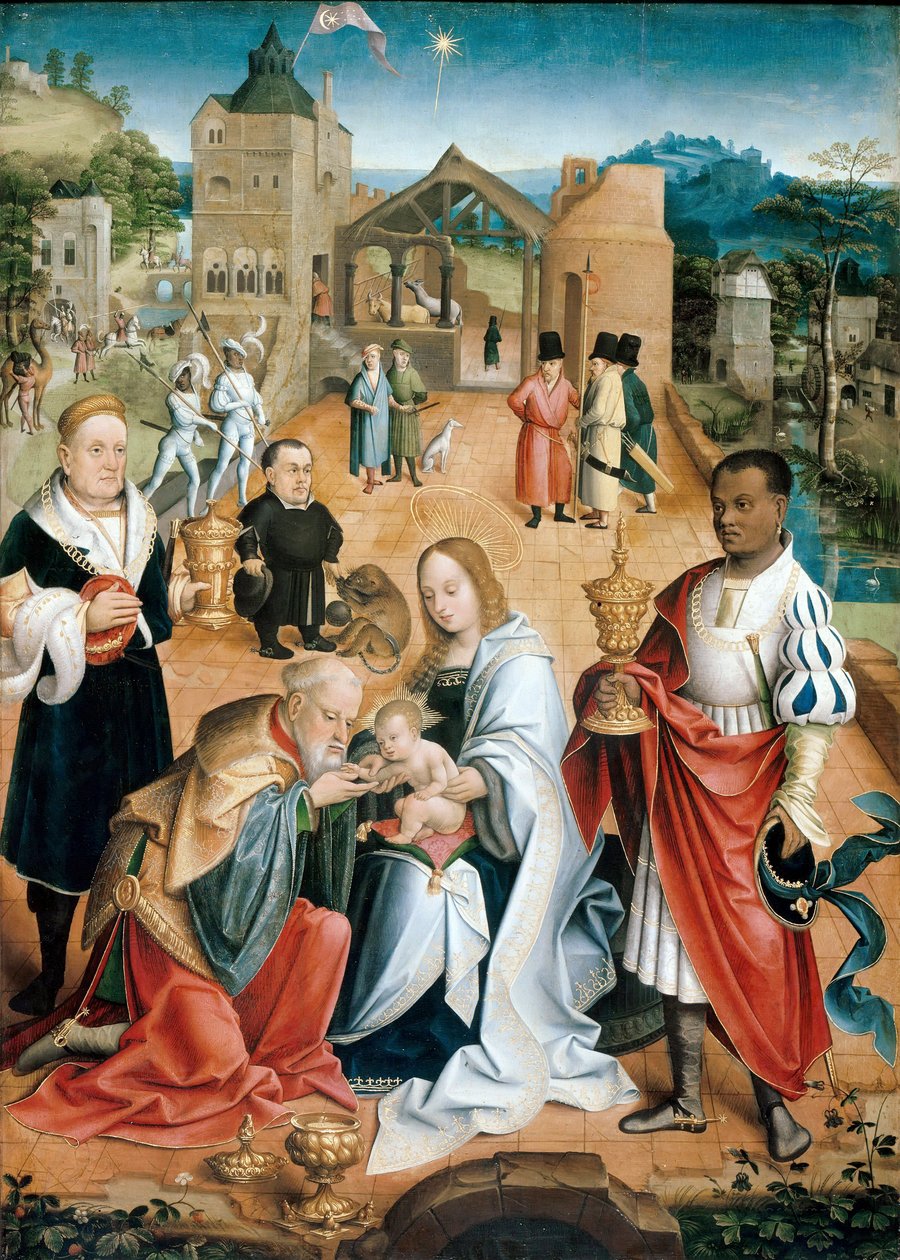 The Adoration of the Magi (Central Panel of the Triptych) - Peinture de Jacob Claesz. van Utrecht (ca 1480-ca 1530) av Jacob Claesz. von Utrecht