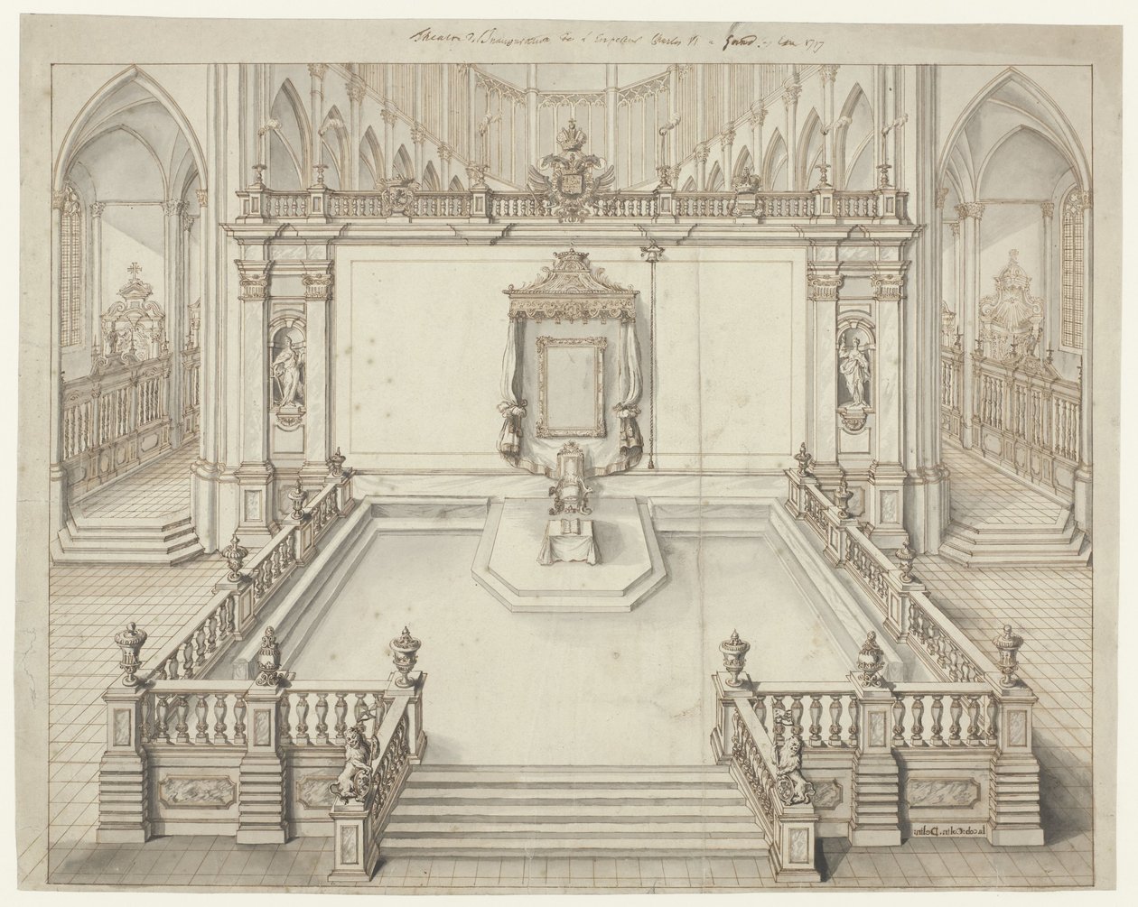 Tronsalen i St. Bavokerk i Gent för invigningen av Karl VI, tysk kejsare, 1717 av Jacob Colin