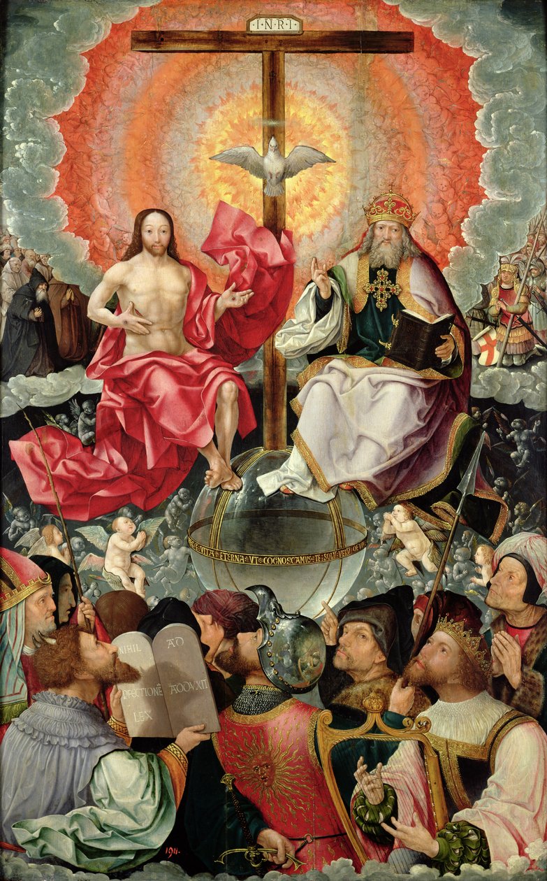 Central panel of Triptych with Adoration of the Trinity, 1523  (see 242037, 242038, 242039) av Jacob Cornelisz van Oostsanen