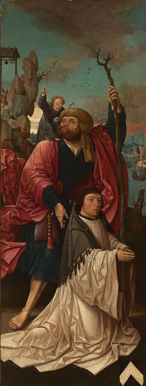 Nederländska: De Saint Christopher med en grundare Canon Dirk Willemsz van Rietwijk med Saint Christopher av Jacob Cornelisz van Oostsanen