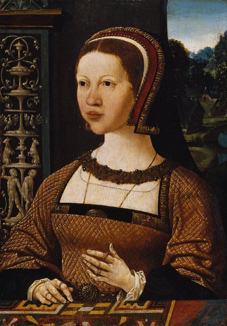 Holländska: Porträtt av en kvinna (drottning Isabella av Danmark) Porträtt av en kvinna möjligen Elizabeth av Danmark av Jacob Cornelisz van Oostsanen
