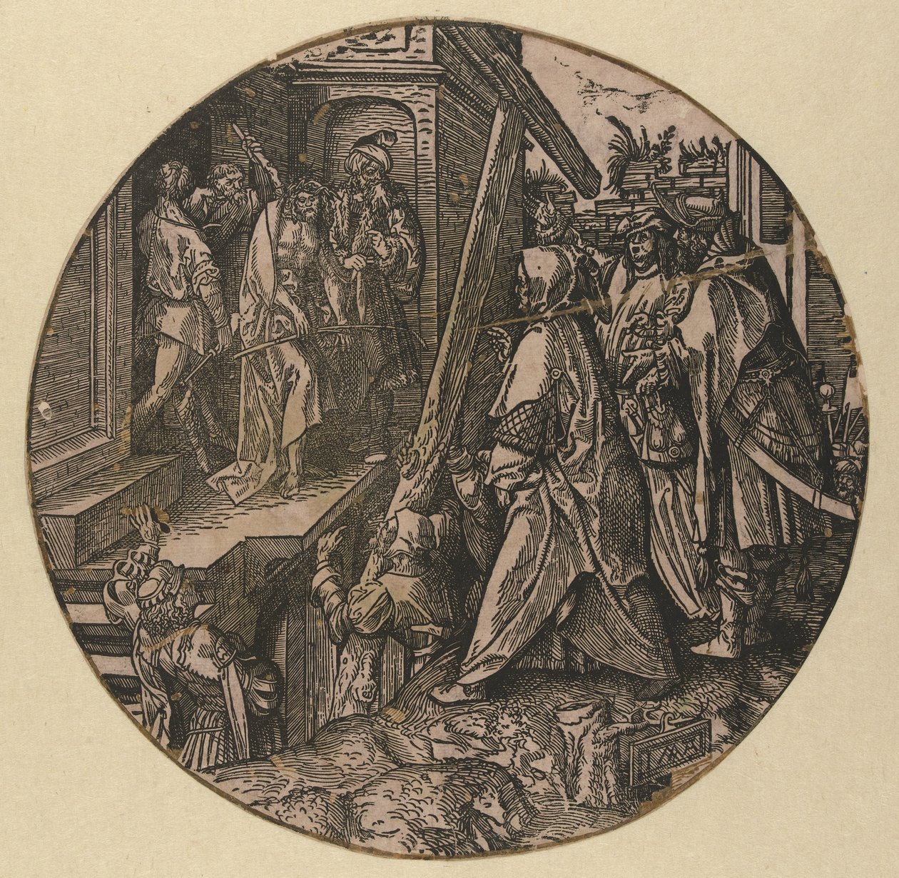 Pilatus visar Kristus för folket (Ecce Homo) The Round Passion (serietitel) av Jacob Cornelisz van Oostsanen
