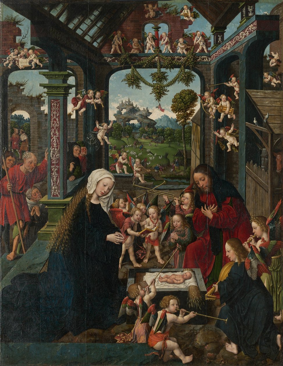 Tillbedjan av Kristusbarnet av Jacob Cornelisz. van Oostsanen