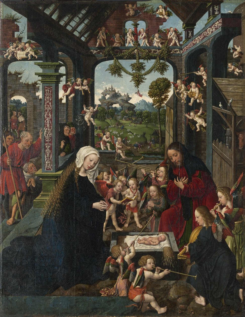 Tillbedjan av Kristusbarnet, c.1515 av Jacob Cornelisz van Oostsanen